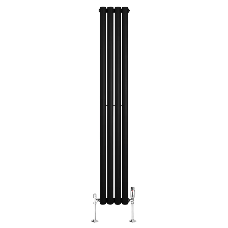 Radiador de Columna Simple Ovalado y Válvulas – 1600 mm x 240 mm – Negro