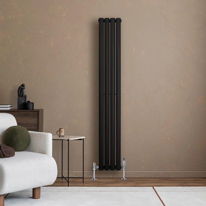Radiador de Columna Simple Ovalado y Válvulas – 1600 mm x 240 mm – Negro
