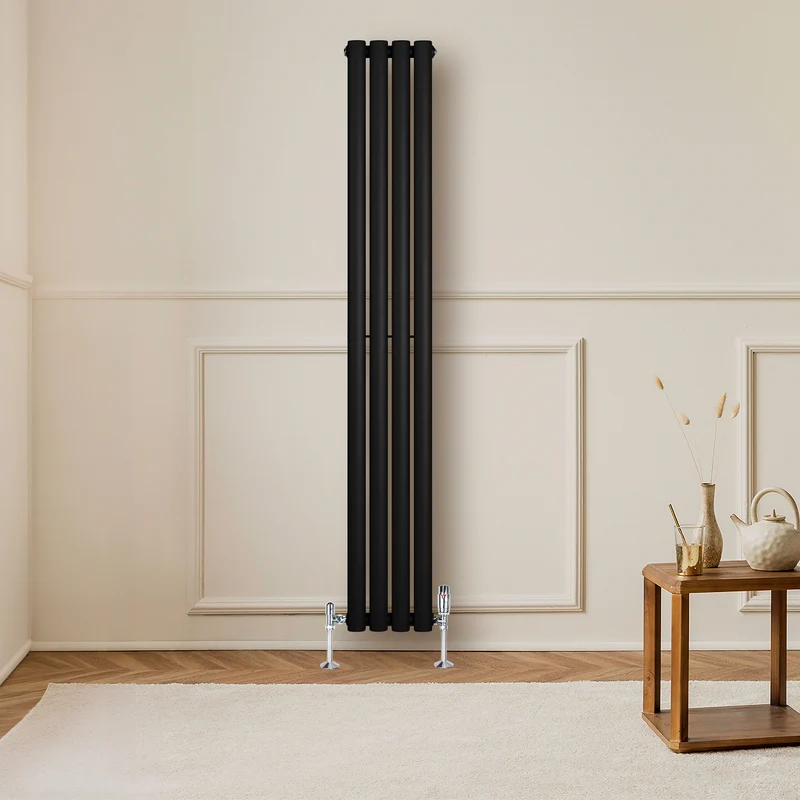 Radiador de Columna Simple Ovalado y Válvulas – 1600 mm x 240 mm – Negro