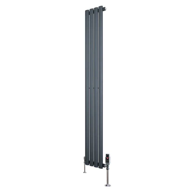 Radiador de Columna Simple Ovalado y Válvulas – 1600 mm x 240 mm – Gris Antracita