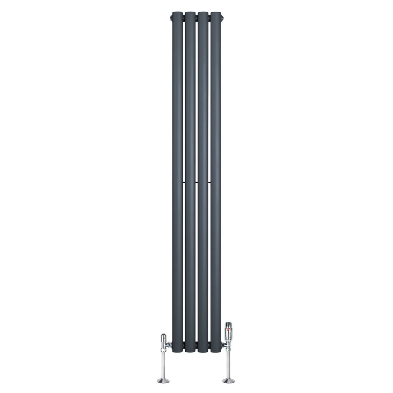 Radiador de Columna Simple Ovalado y Válvulas – 1600 mm x 240 mm – Gris Antracita