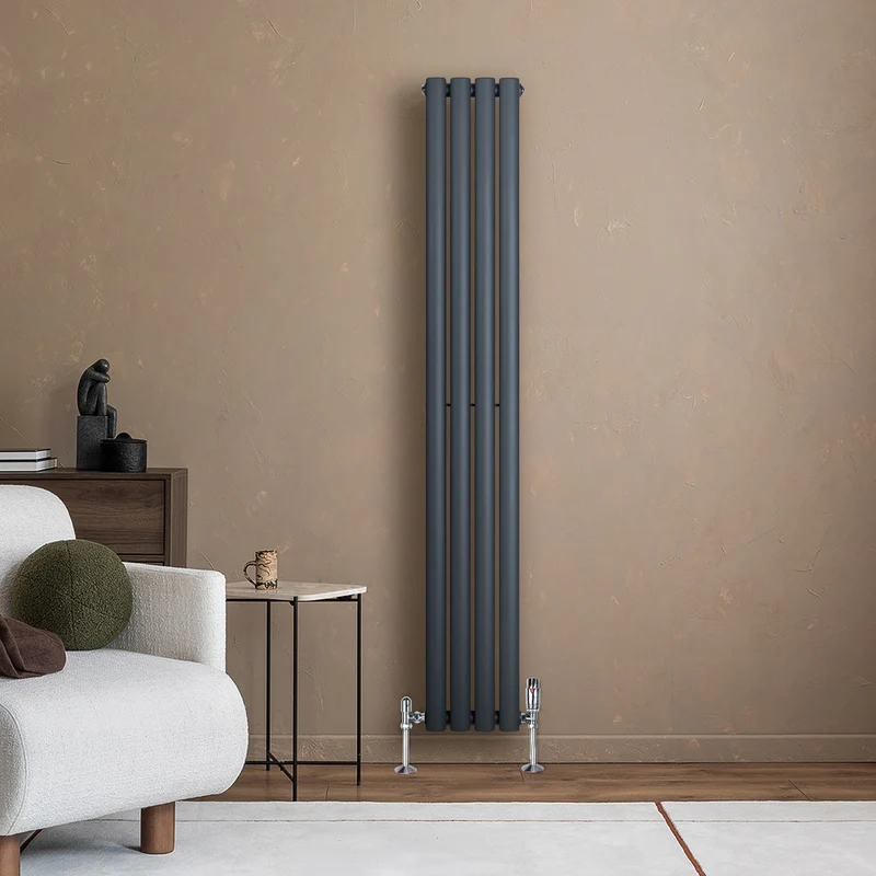 Radiador de Columna Simple Ovalado y Válvulas – 1600 mm x 240 mm – Gris Antracita