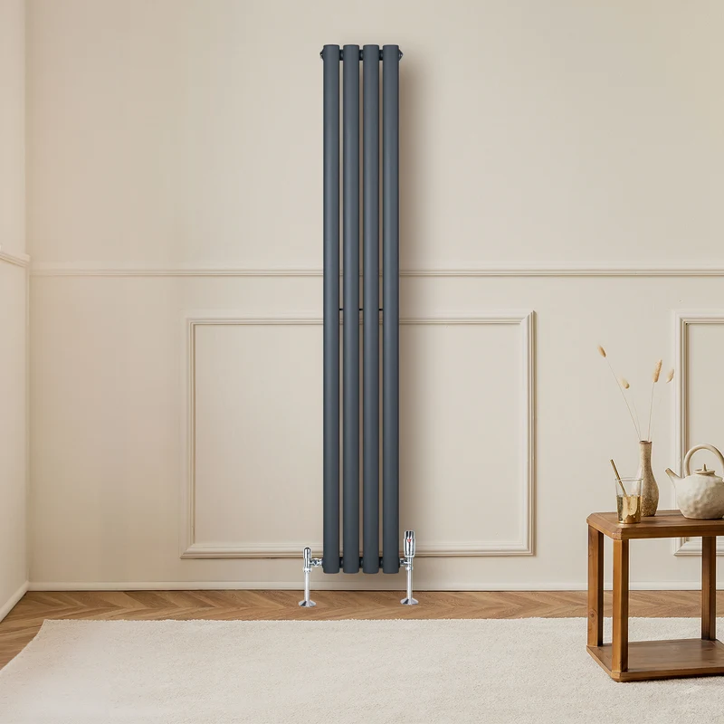 Radiador de Columna Simple Ovalado y Válvulas – 1600 mm x 240 mm – Gris Antracita