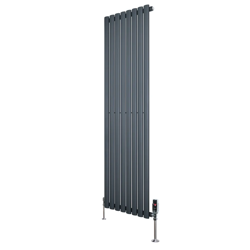 Radiador de Columna Simple Ovalado y Válvulas – 1600 mm x 480 mm – Gris Antracita