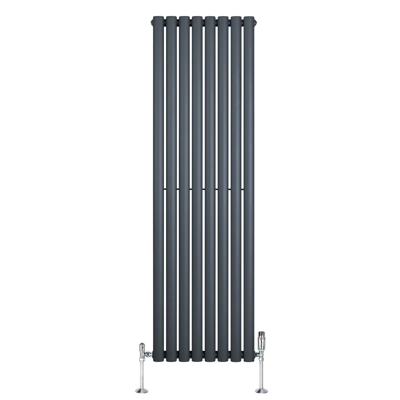 Radiador de Columna Simple Ovalado y Válvulas – 1600 mm x 480 mm – Gris Antracita