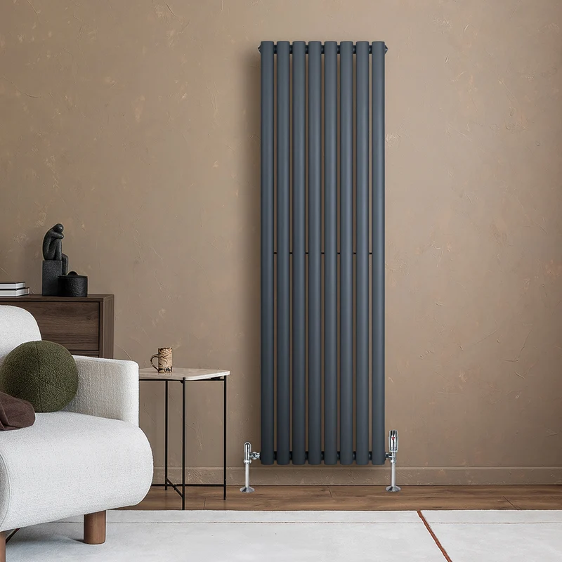 Radiador de Columna Simple Ovalado y Válvulas – 1600 mm x 480 mm – Gris Antracita