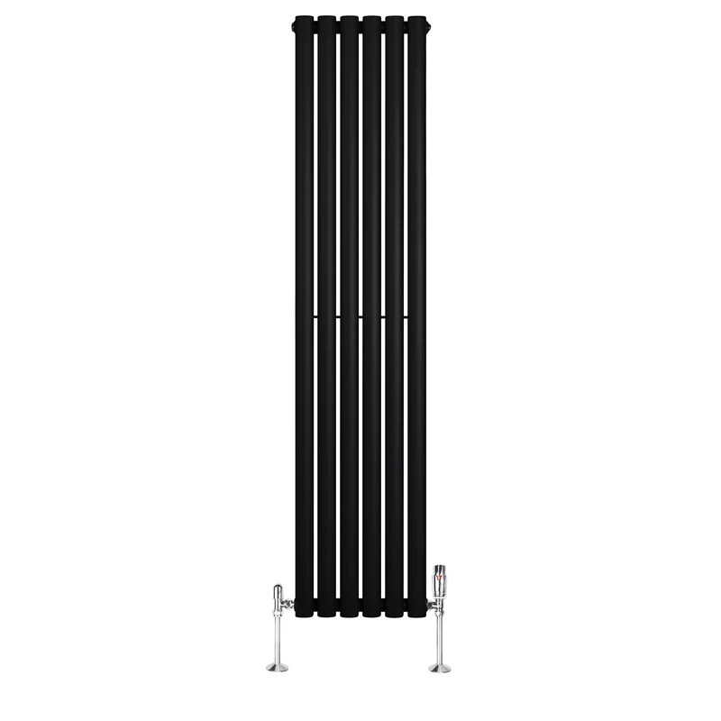 Radiador de Columna Simple Ovalado y Válvulas – 1600 mm x 360 mm – Negro