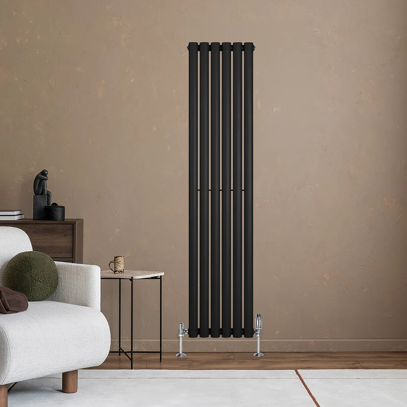 Radiador de Columna Simple Ovalado y Válvulas – 1600 mm x 360 mm – Negro