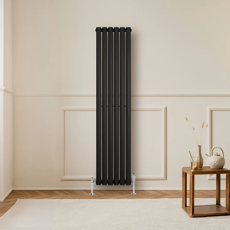 Radiador de Columna Simple Ovalado y Válvulas – 1600 mm x 360 mm – Negro