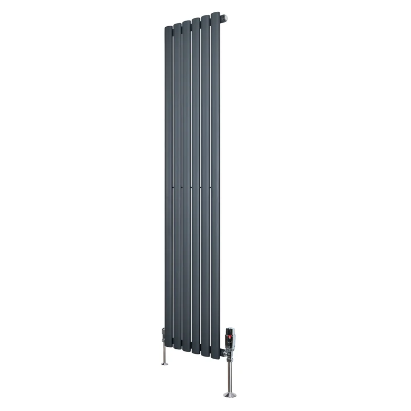 Radiador de Columna Simple Ovalado y Válvulas – 1600 mm x 360 mm – Gris Antracita