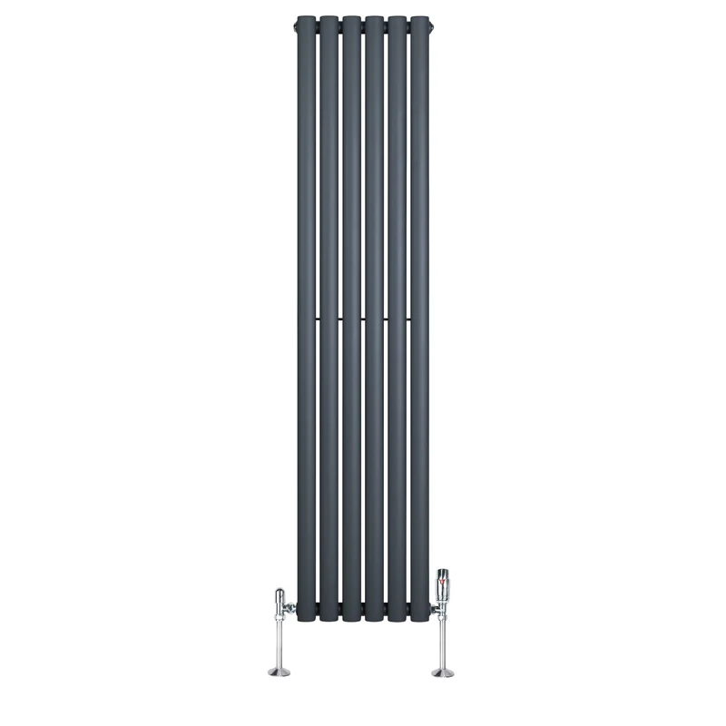 Radiador de Columna Simple Ovalado y Válvulas – 1600 mm x 360 mm – Gris Antracita