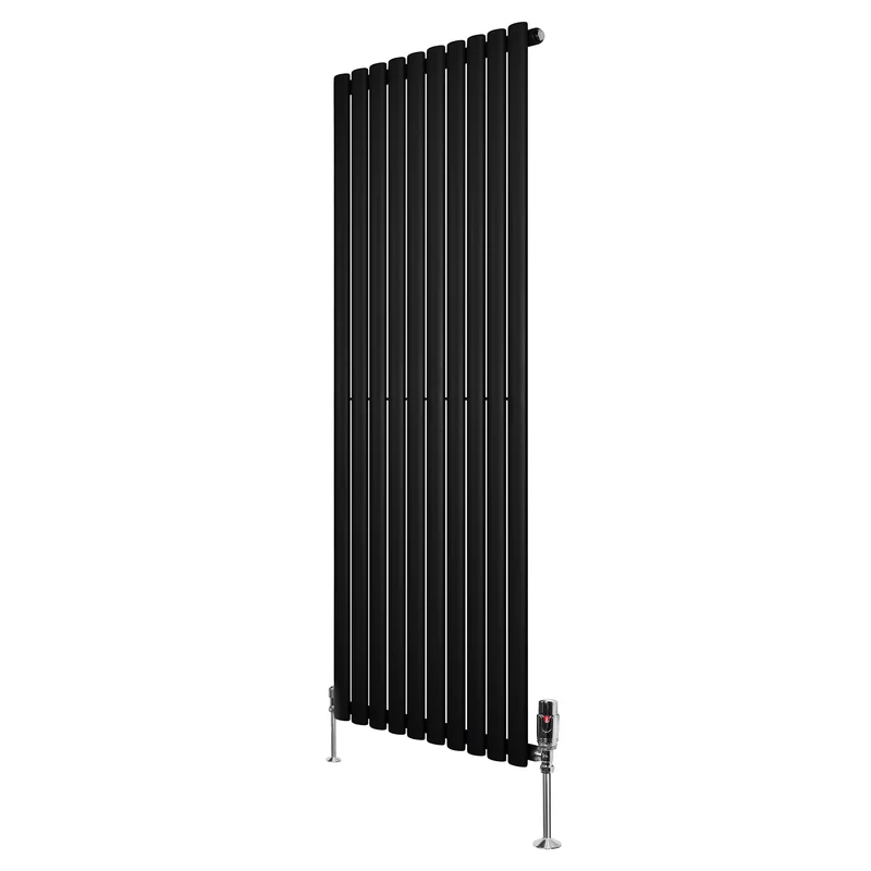 Radiador de Columna Simple Ovalado y Válvulas – 1600 mm x 600 mm – Negro