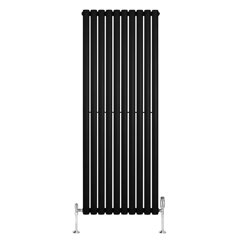 Radiador de Columna Simple Ovalado y Válvulas – 1600 mm x 600 mm – Negro