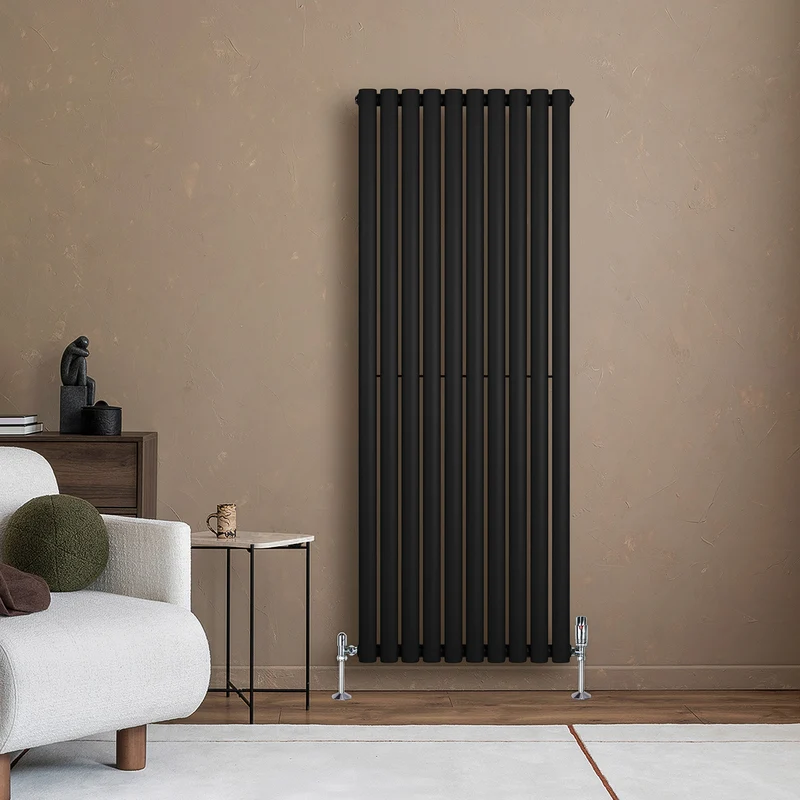 Radiador de Columna Simple Ovalado y Válvulas – 1600 mm x 600 mm – Negro