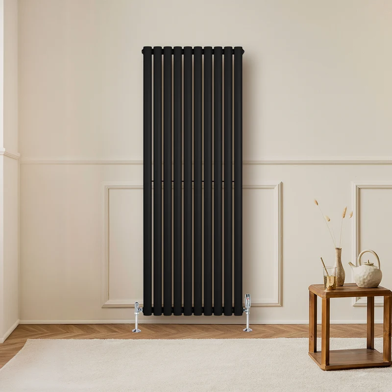 Radiador de Columna Simple Ovalado y Válvulas – 1600 mm x 600 mm – Negro