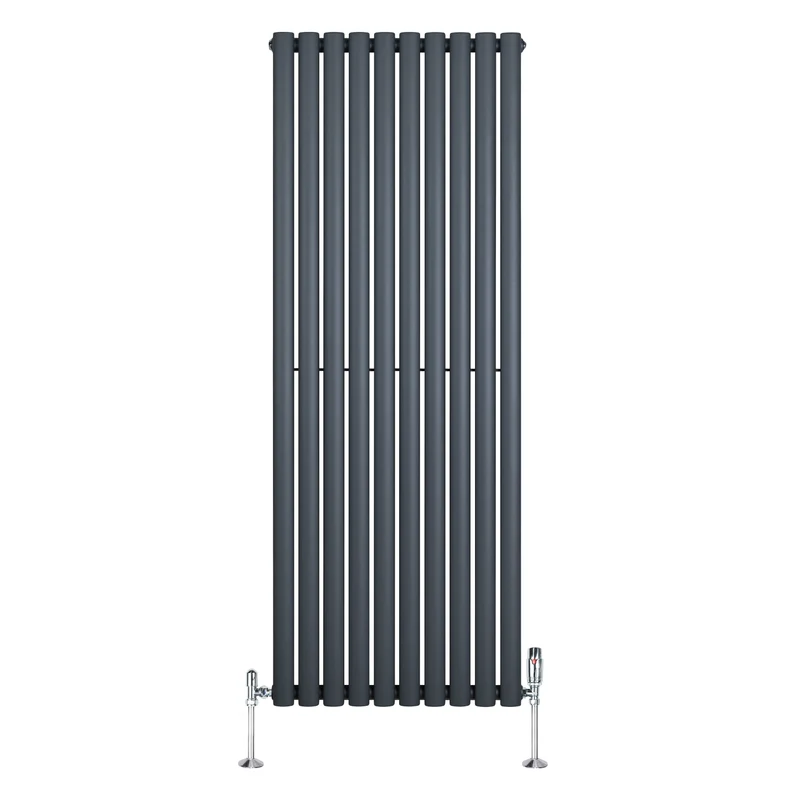 Radiador de Columna Simple Ovalado y Válvulas – 1600 mm x 600 mm – Gris Antracita