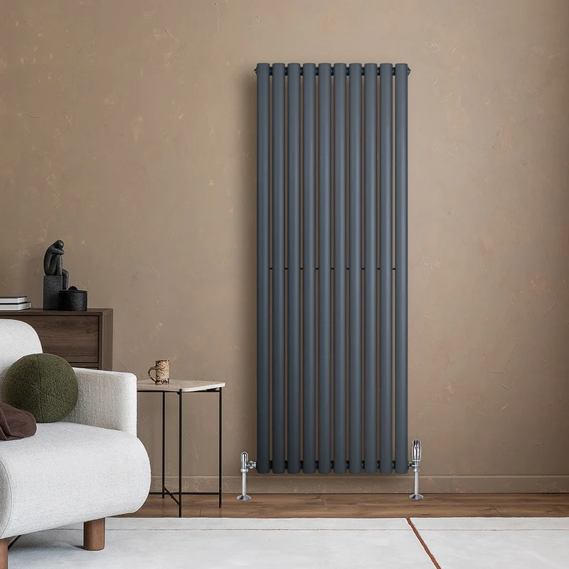 Radiador de Columna Simple Ovalado y Válvulas – 1600 mm x 600 mm – Gris Antracita