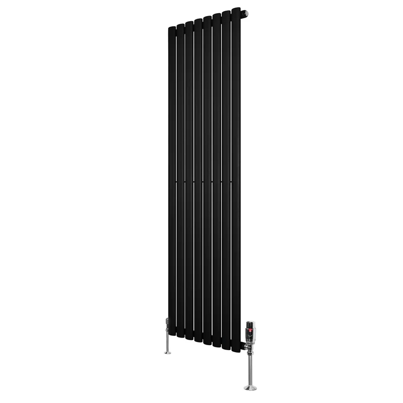 Radiador de Columna Simple Ovalado y Válvulas – 1600 mm x 480 mm – Negro