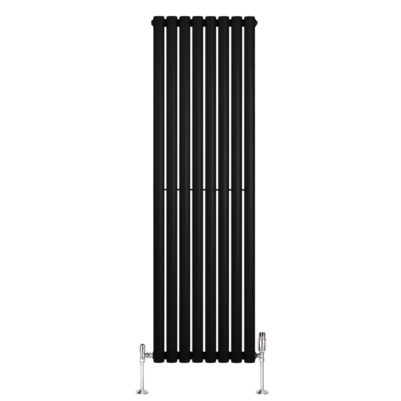Radiador de Columna Simple Ovalado y Válvulas – 1600 mm x 480 mm – Negro