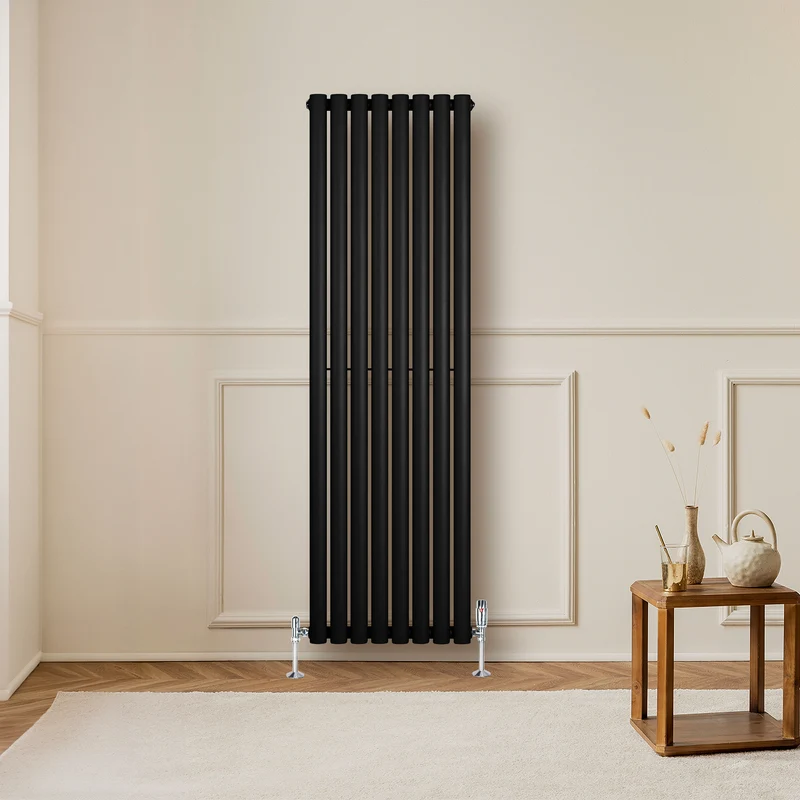 Radiador de Columna Simple Ovalado y Válvulas – 1600 mm x 480 mm – Negro