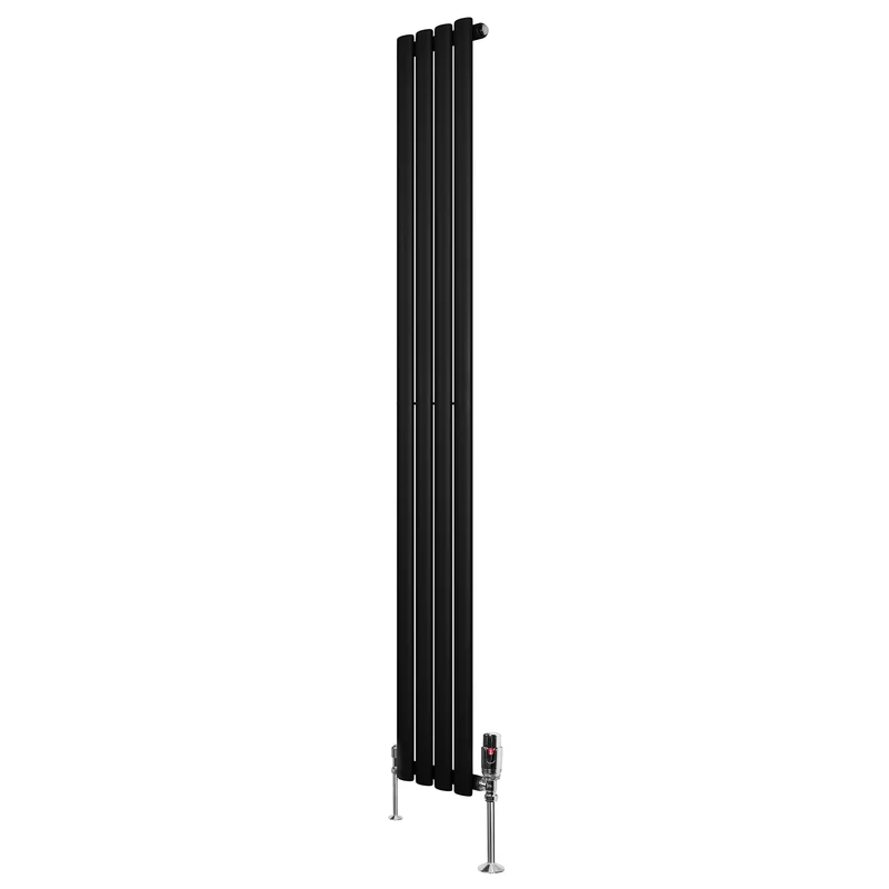 Radiador de Columna Simple Ovalado y Válvulas – 1800 mm x 240 mm – Negro