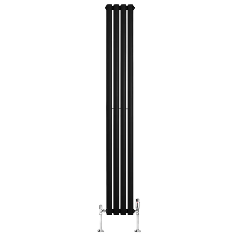Radiador de Columna Simple Ovalado y Válvulas – 1800 mm x 240 mm – Negro