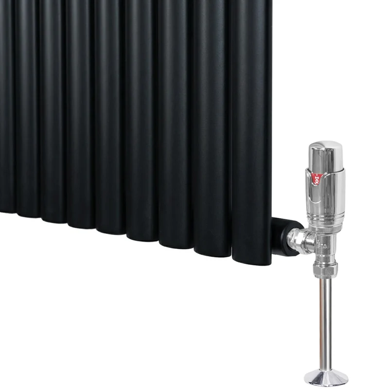 Radiador de Columna Simple Ovalado y Válvulas – 1800 mm x 240 mm – Negro