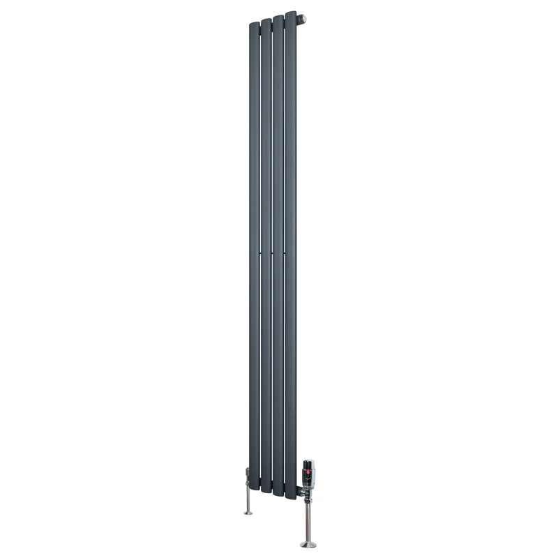 Radiador de Columna Simple Ovalado y Válvulas – 1800 mm x 240 mm – Gris Antracita