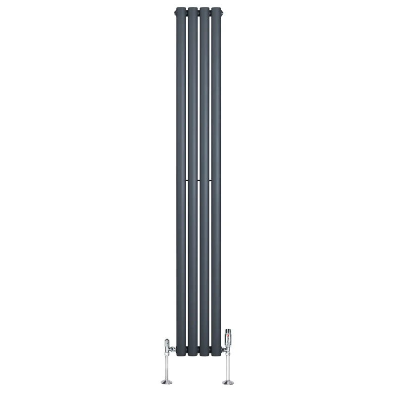 Radiador de Columna Simple Ovalado y Válvulas – 1800 mm x 240 mm – Gris Antracita