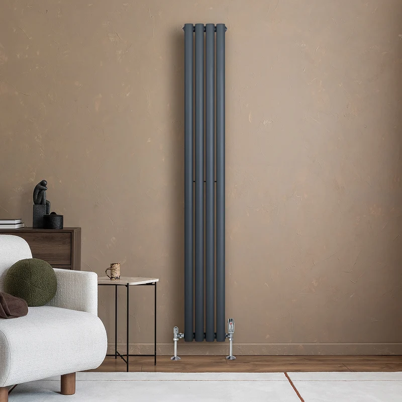 Radiador de Columna Simple Ovalado y Válvulas – 1800 mm x 240 mm – Gris Antracita