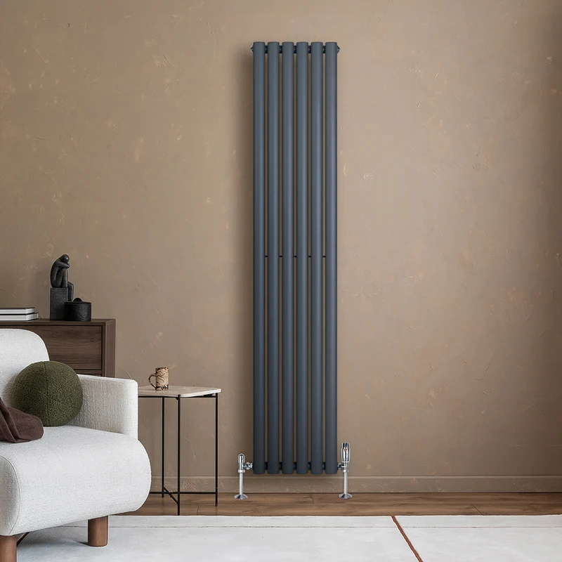 Radiador de Columna Simple Ovalado y Válvulas – 1800 mm x 360 mm – Gris Antracita