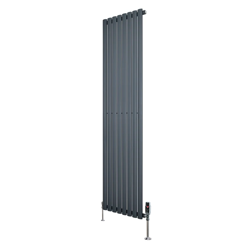 Radiador de Columna Simple Ovalado y Válvulas – 1800 mm x 480 mm – Gris Antracita
