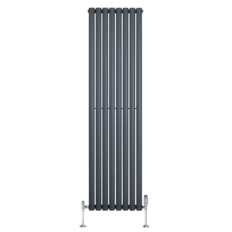 Radiador de Columna Simple Ovalado y Válvulas – 1800 mm x 480 mm – Gris Antracita