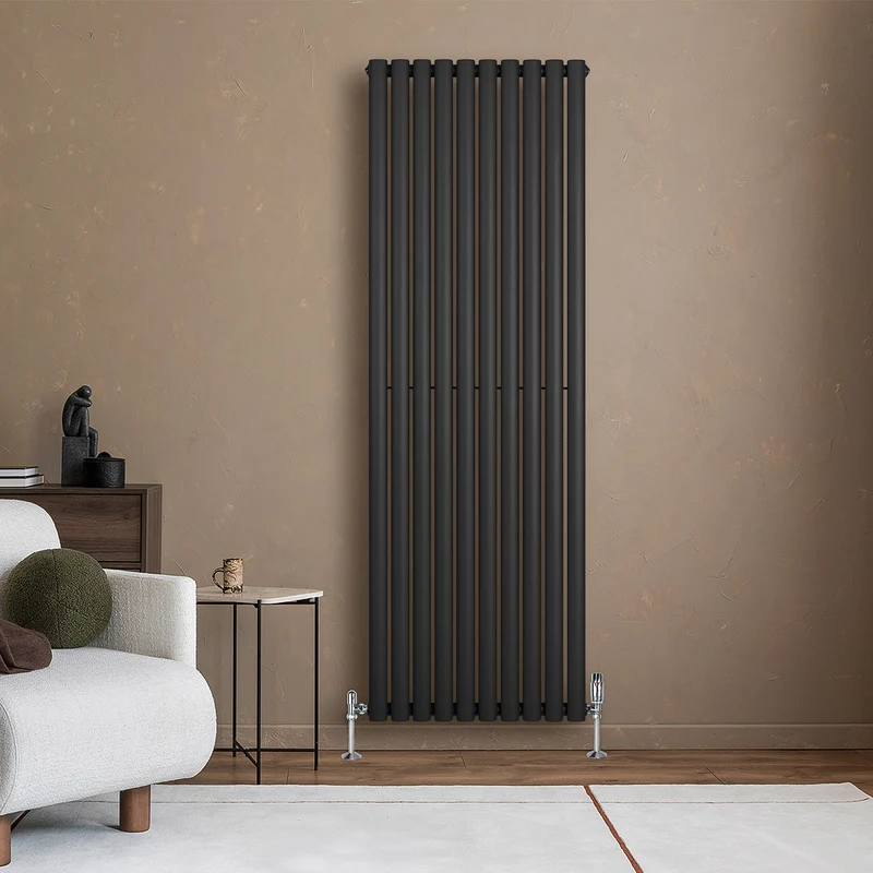 Radiador de Columna Simple Ovalado y Válvulas – 1800 mm x 600 mm – Negro