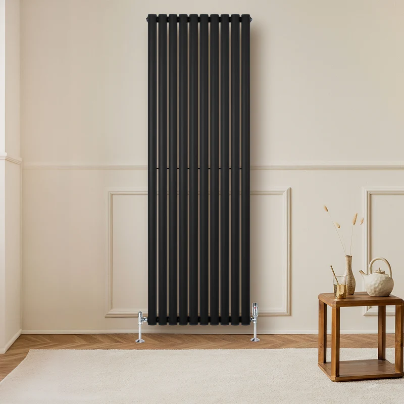 Radiador de Columna Simple Ovalado y Válvulas – 1800 mm x 600 mm – Negro