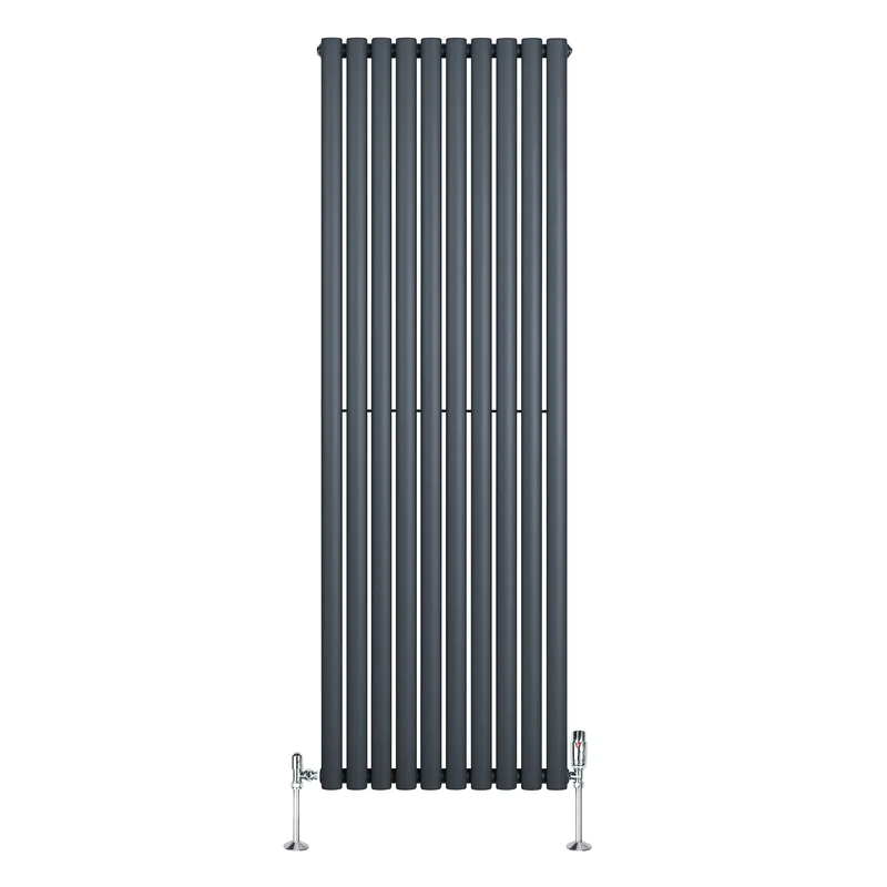 Radiador de Columna Simple Ovalado y Válvulas – 1800 mm x 600 mm – Gris Antracita