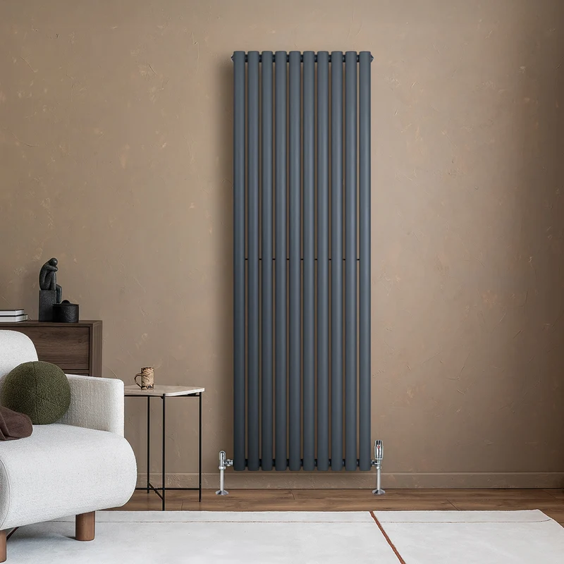 Radiador de Columna Simple Ovalado y Válvulas – 1800 mm x 600 mm – Gris Antracita