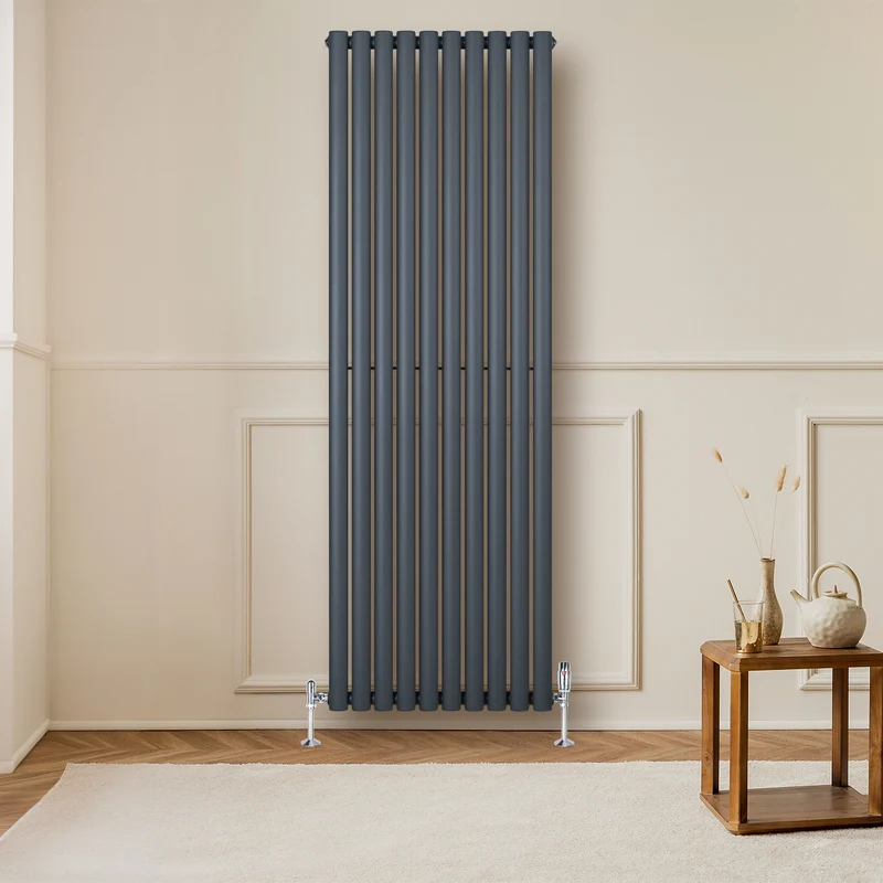 Radiador de Columna Simple Ovalado y Válvulas – 1800 mm x 600 mm – Gris Antracita