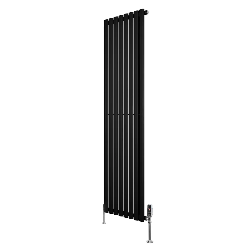 Radiador de Columna Simple Ovalado y Válvulas – 1800 mm x 480 mm – Negro