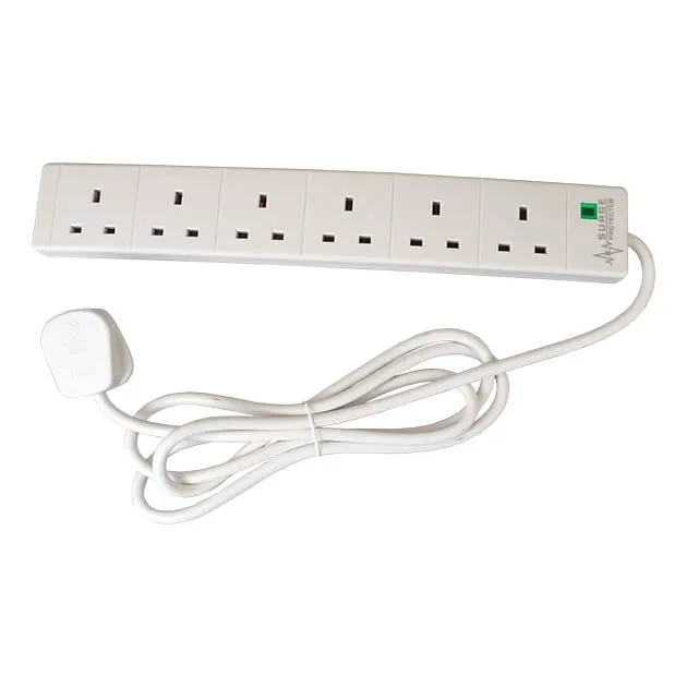 6 Gang 2M Surge Protected Ext Lead With Neon Indic