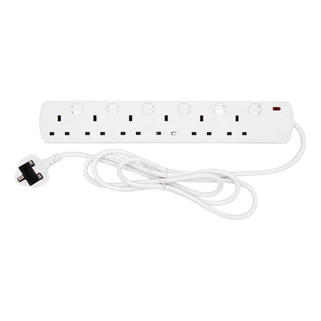 6 Gang 2M 13Amp Individ Switched Ext Lead