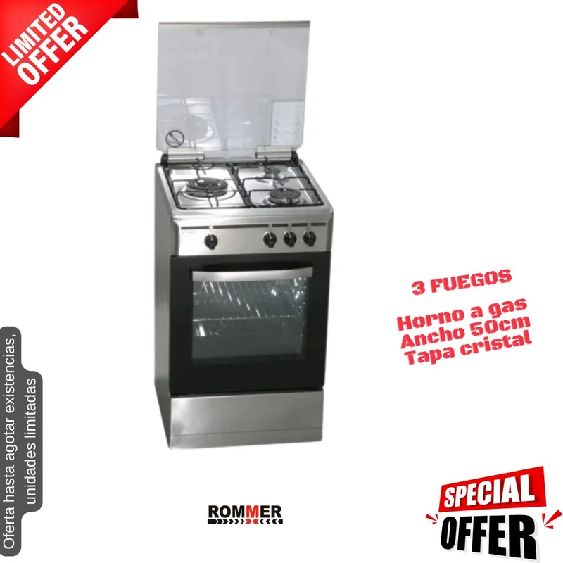 Cocina de gas inox 4 fuegos 50cm Rommer (026117) OFERTA