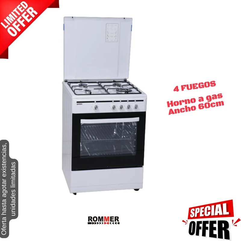 Cocina de gas blanca 4 fuegos 60cm Rommer (026118) OFERTA