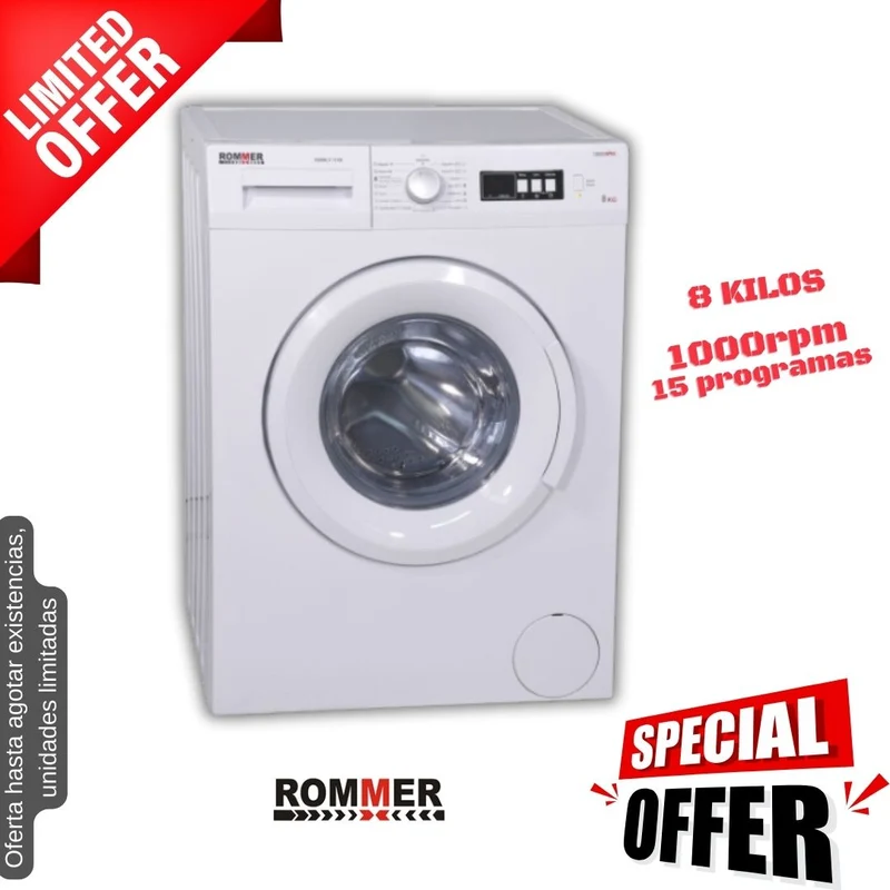 Lavadora Rommer 8kg blanca 1000rpm (026087) OFERTA