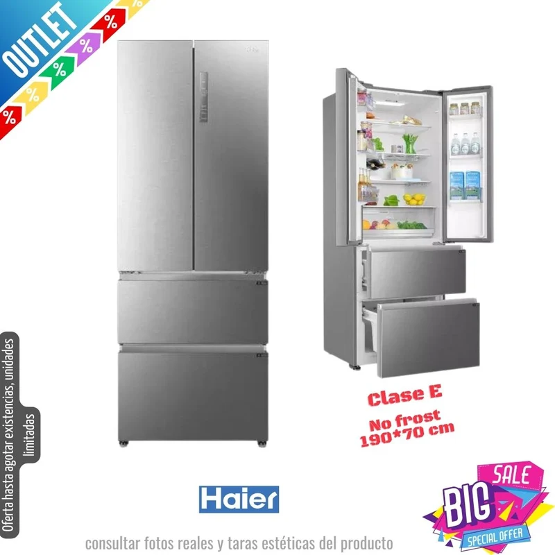 Frigorífico francés Haier inox 190*70cm (026248) OUTLET