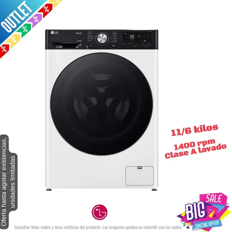 Lavasecadora LG 11/6kg blanca 1400rpm (026348) OUTLET