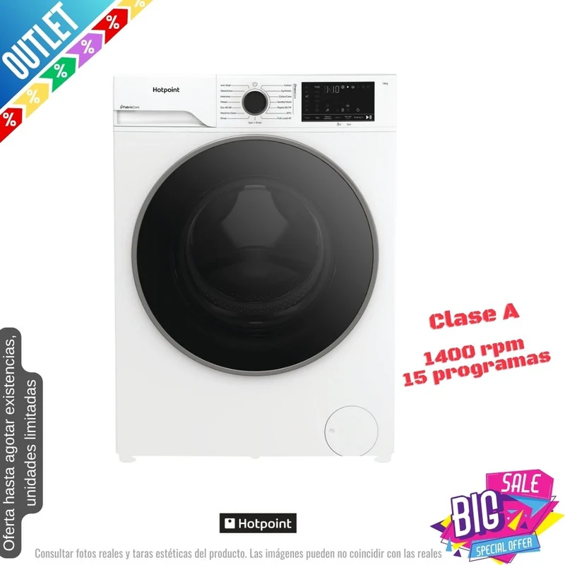 Lavadora Hotpoint 12kg blanca 1400rpm (026277) OUTLET