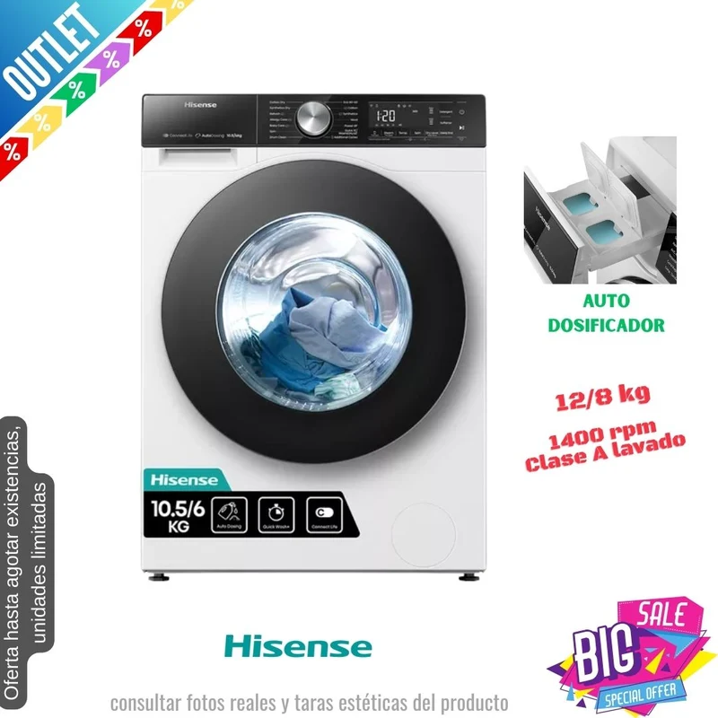 Lavasecadora Hisense 12/8kg blanca 1400rpm (026315) OUTLET