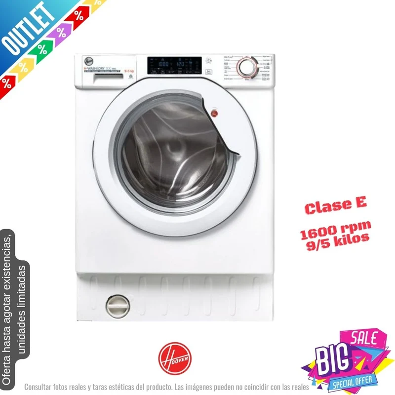 Lavasecadora Hoover 9/5kg integración blanca 1600rpm (026102) OUTLET