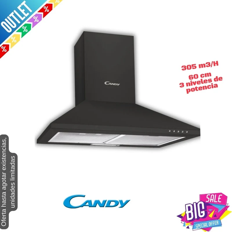 Campana Candy negra 60cm 305m3/h (026244) OUTLET